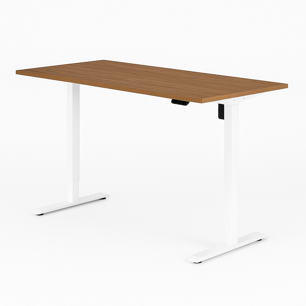 Mesa com Regulagem de Altura GenioDesk HOME 140×70 cm – Amêndola Rústica / Branco